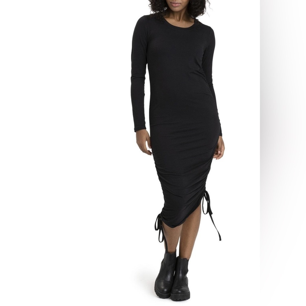 Threads 4 Thought Thia Luxe Jersey Ruched Midi Dress Size M Black NWT